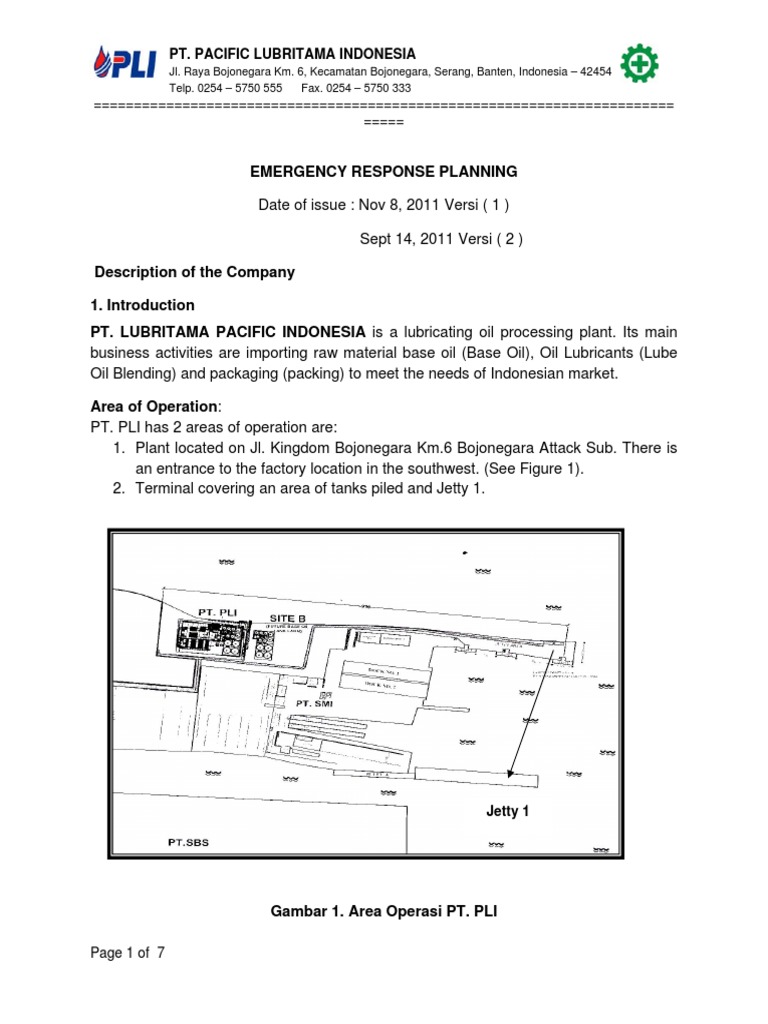Emergency Response Plan Emergency Oil Spill