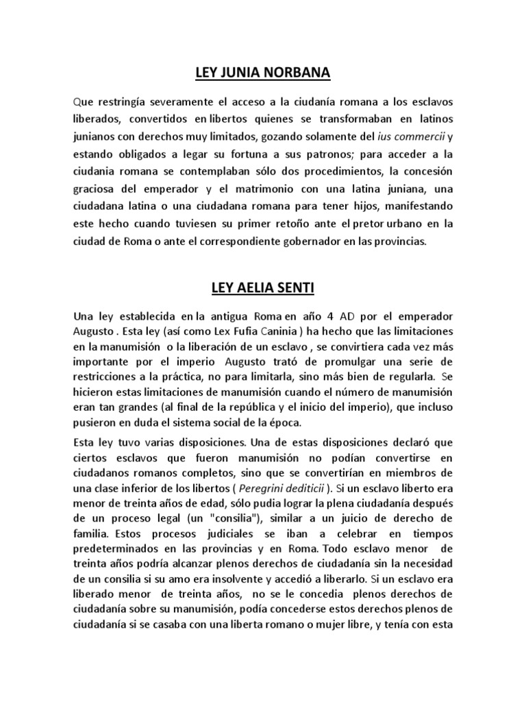Ley Junia Norbana PDF Roma antigua Esclavitud