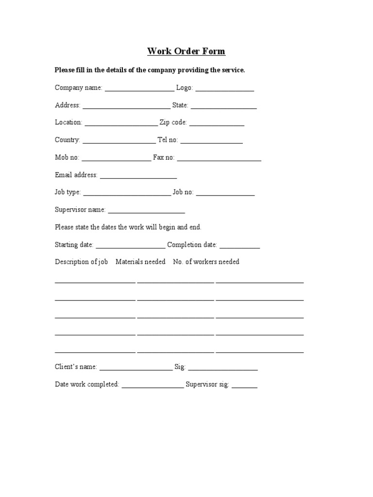 Contoh Work Order Form Computing Computers