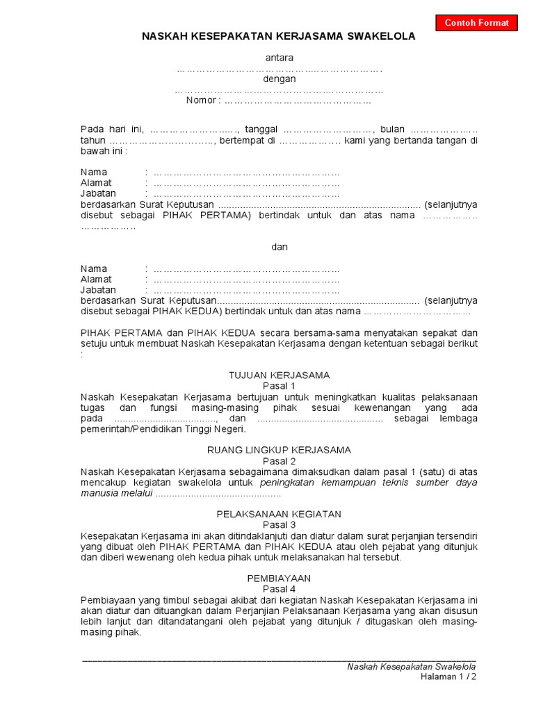 Format Mou Swakelola