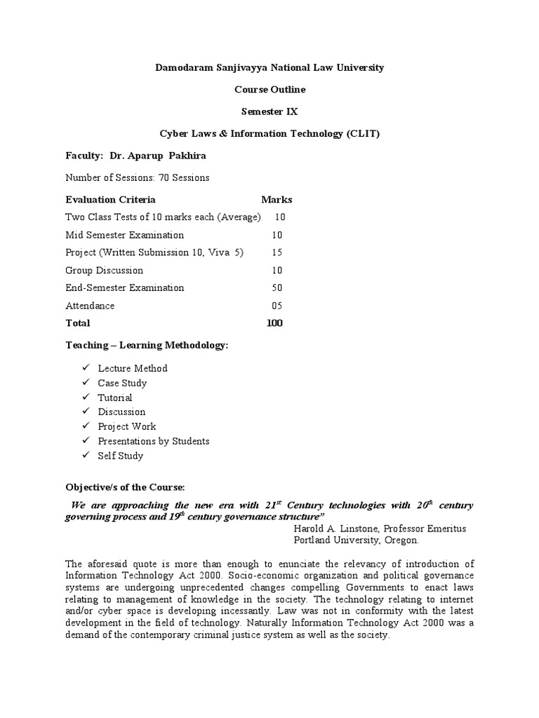Cyber Law Course Outline | Service Industries | Common Law