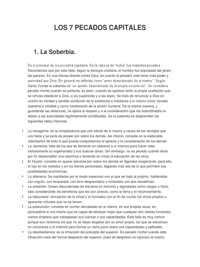 Significado de los Siete Pecados Capitales | PDF | Siete pecados ...