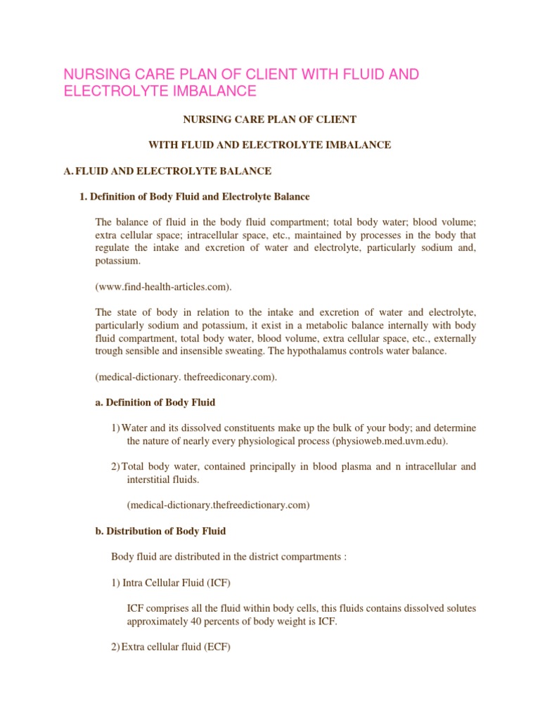 Nursing Care Plan of Client With Fluid and Electrolyte Imbalance ...
