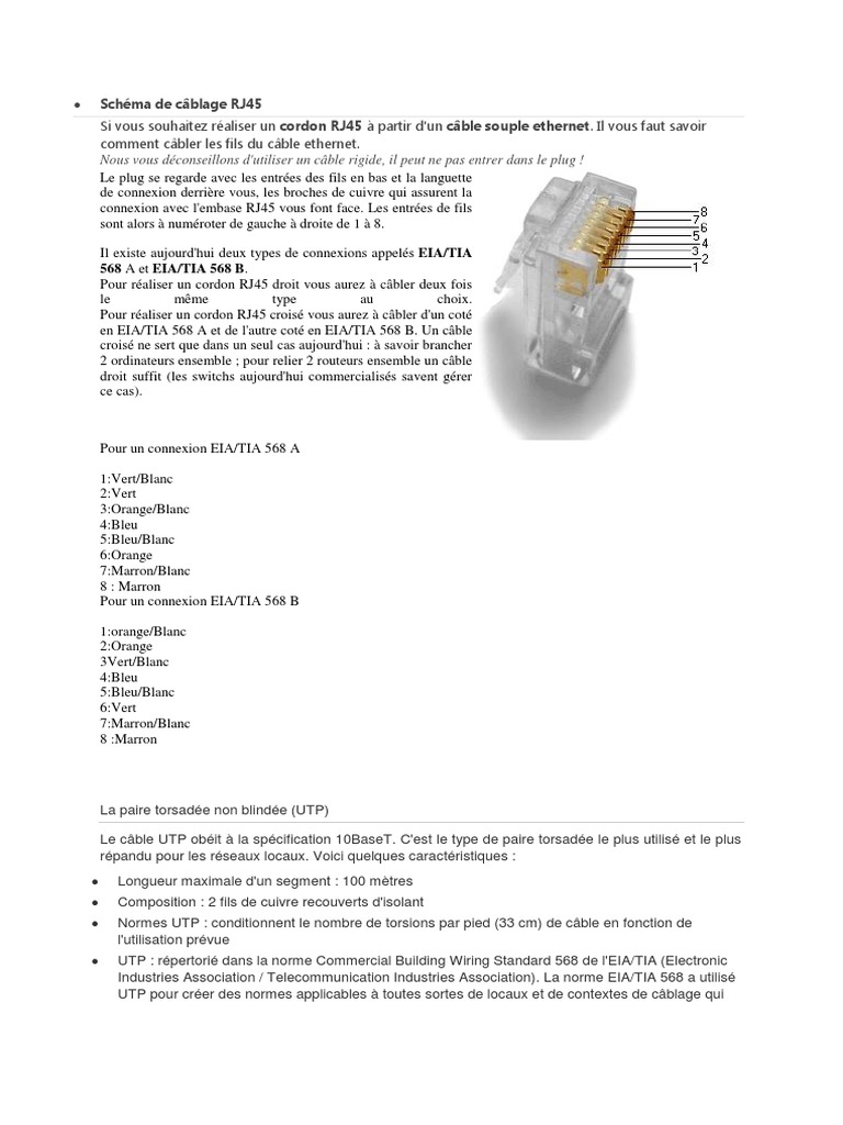 Schéma de câblage RJ45 détaillé | PDF | Ingénierie des ...