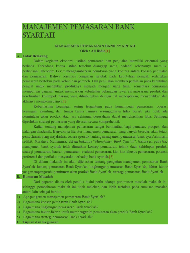 Manajemen Pemasaran Bank Syari
