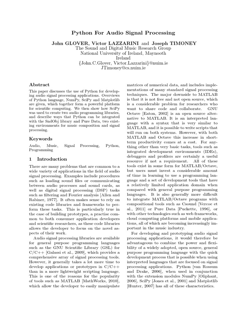 Python For Audio Processing | PDF | Python (Programming Language) | Matlab