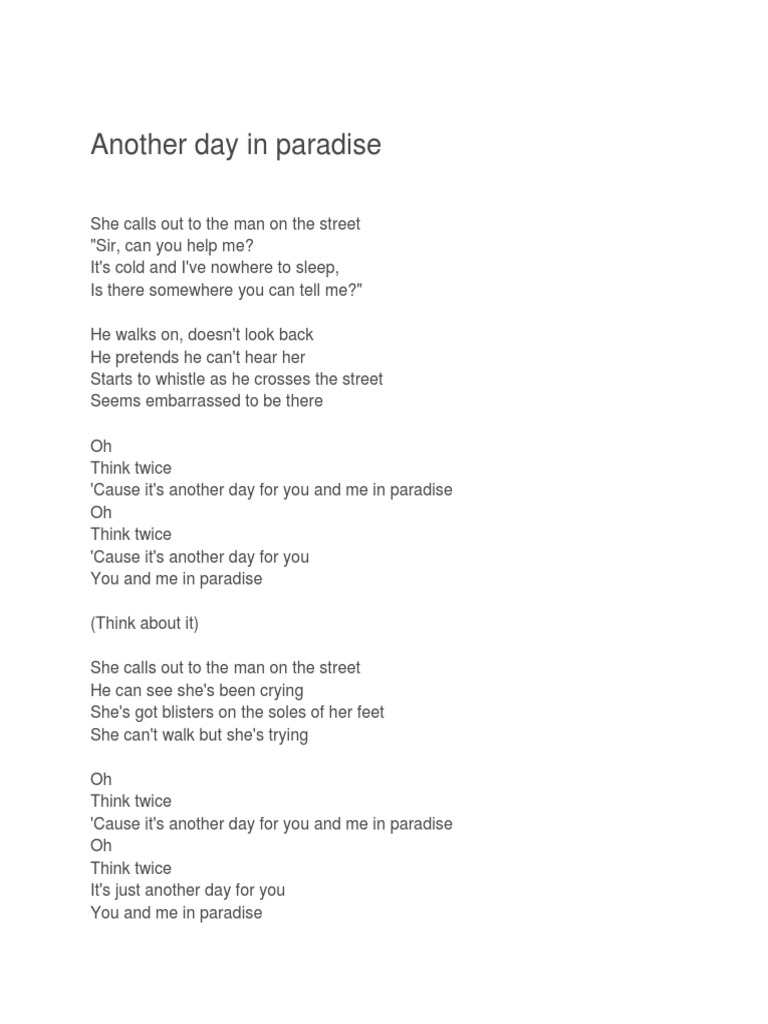 just another day in paradise on Another Day In Paradise