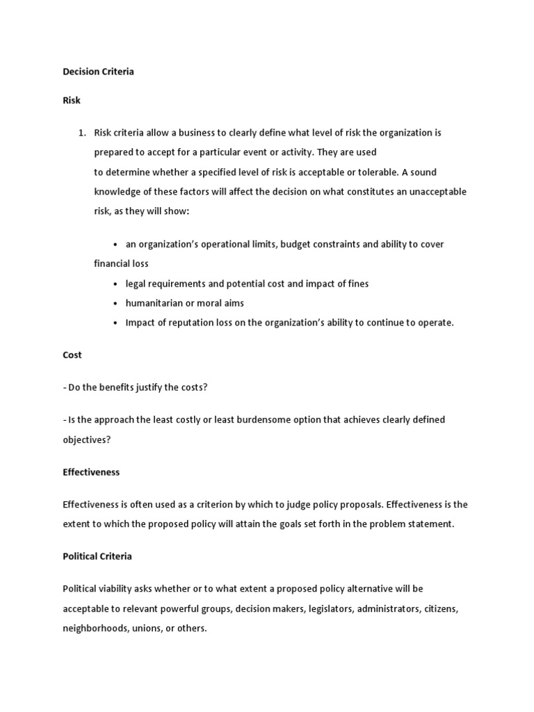 Decision Criteria | PDF | Business