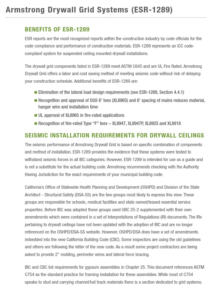 Armstrong Drywall Grid Systems Overview | PDF | Drywall | Building Code