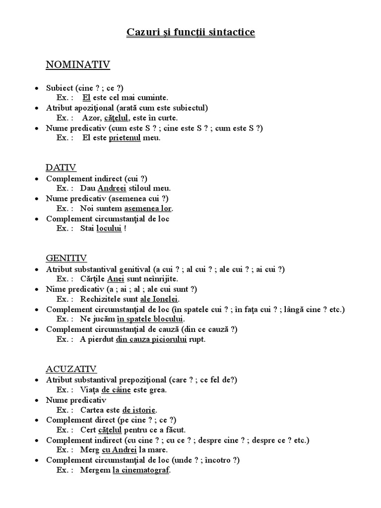 Cazuri si functii sintactice