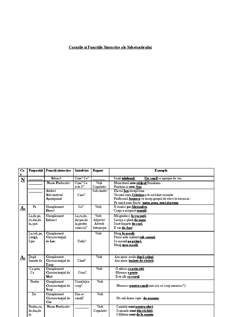 Cazurile Si Functiile Sintactice Ale Pronumelui Cazurile Si Functiile Sintactice Ale Substantivului | PDF