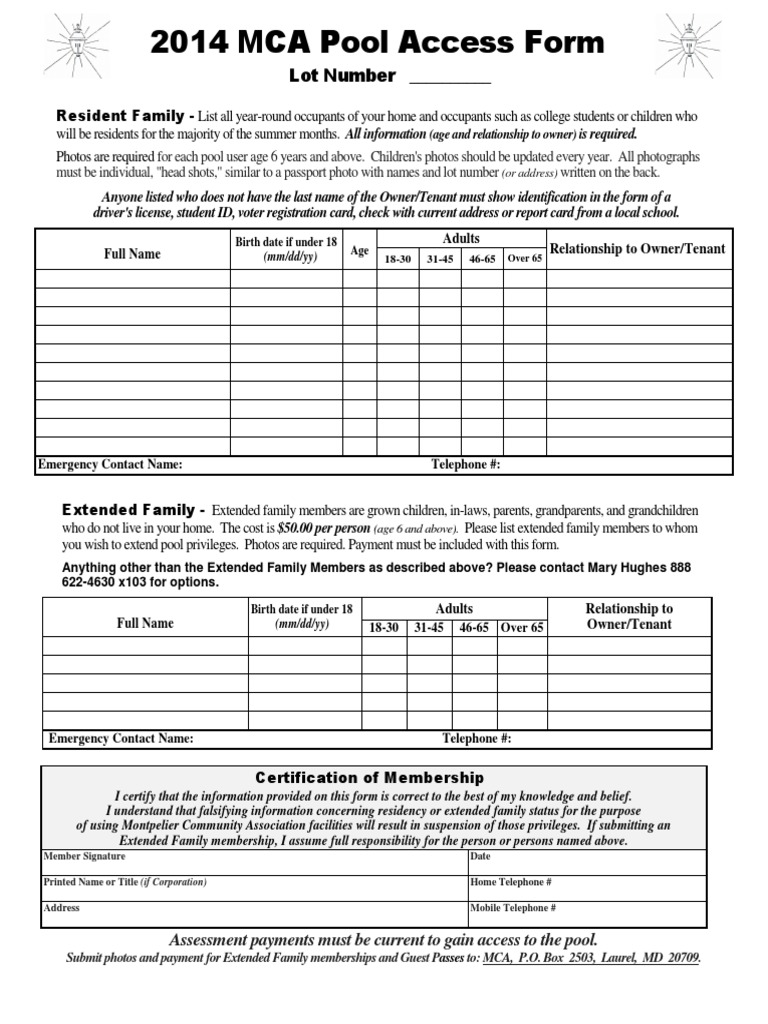 2014 MCA Pool Access Registration Form | PDF