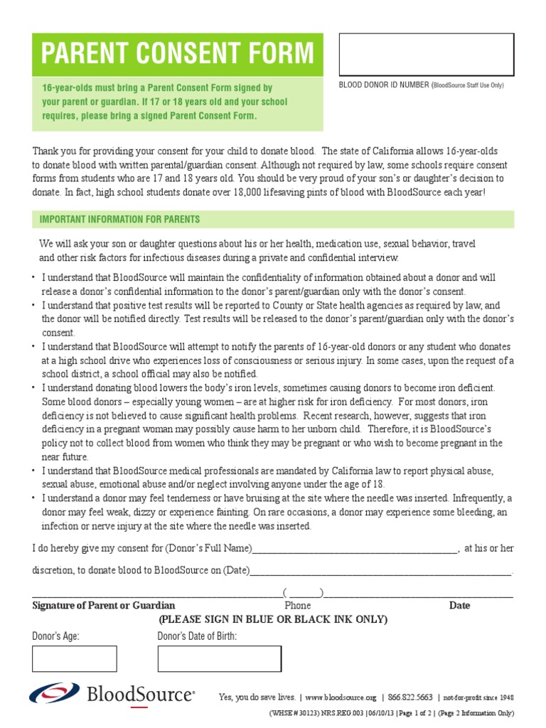 Bloodsource Consent Form PDF Blood Donation Consent