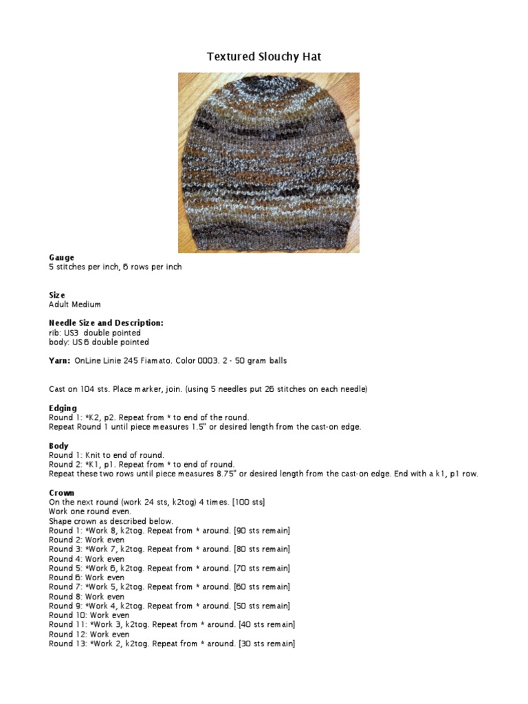 Textured Slouchy Hat Knitting Pattern | PDF | Teaching Methods ...