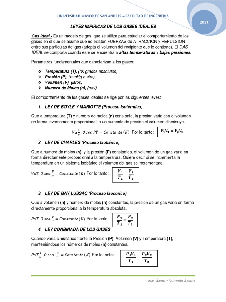 Hoja De Trabajo Práctica Sobre La Ley De Los Gases Ideales Ejercicios