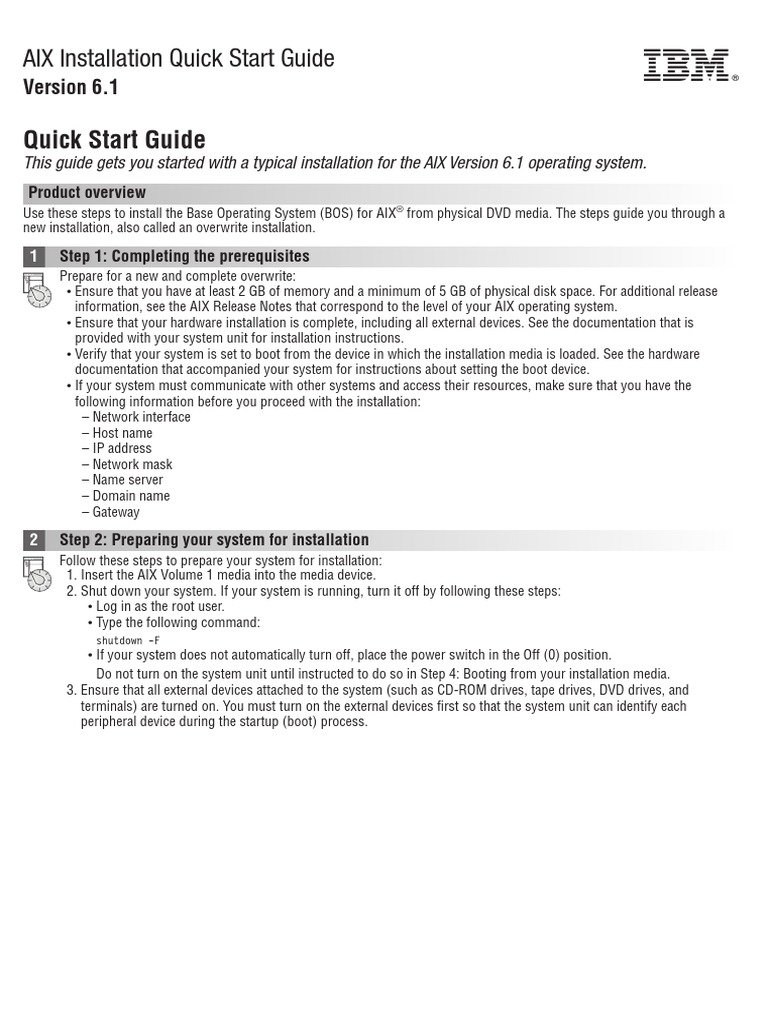 AIX Installation Quick Start Guide | PDF | Games & Activities | Computers