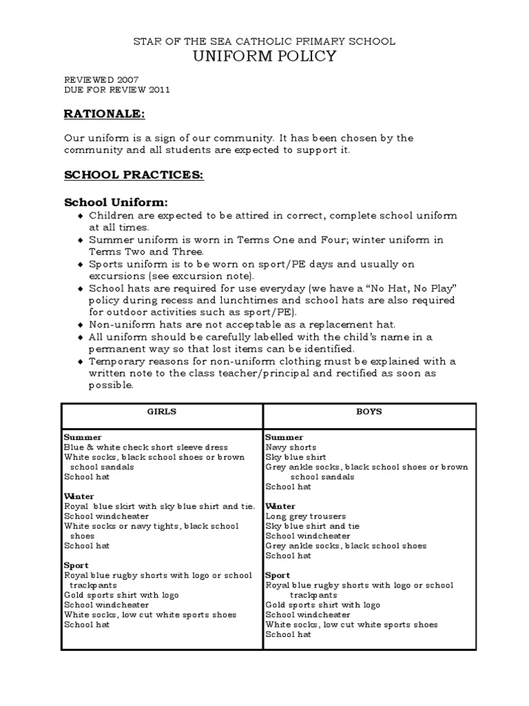 Uniform Policy 2007 PDF Sock Necktie