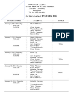 Schedule For The Month of JANUARY 2014