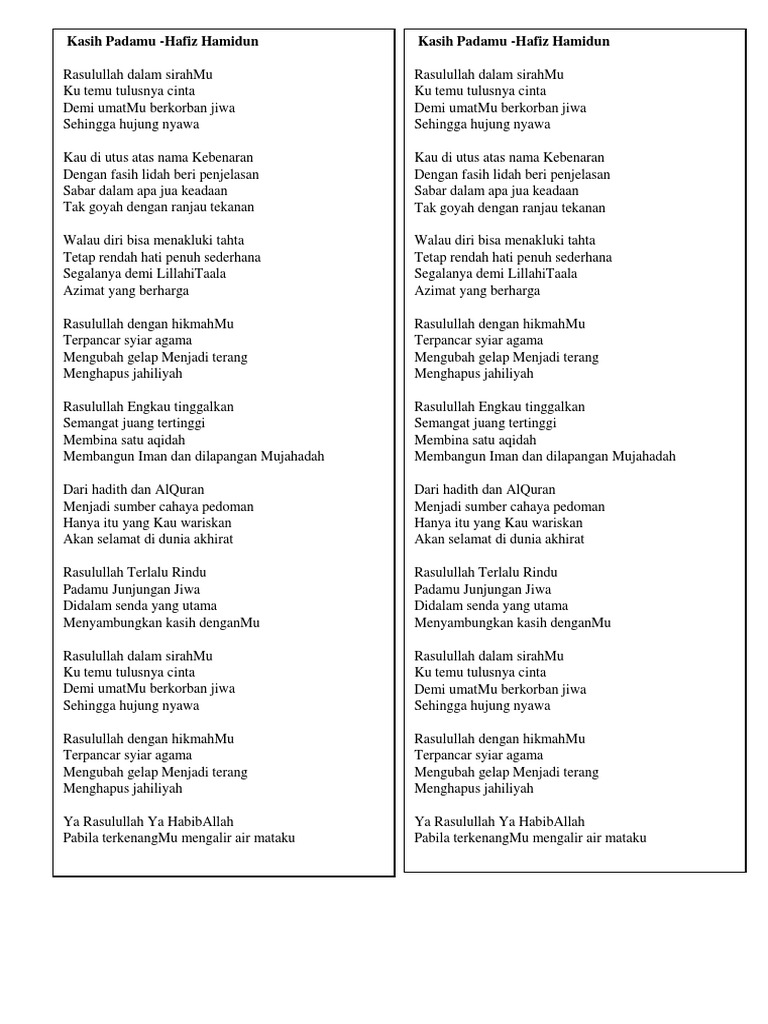 Lirik Lagu Kasih Padamu