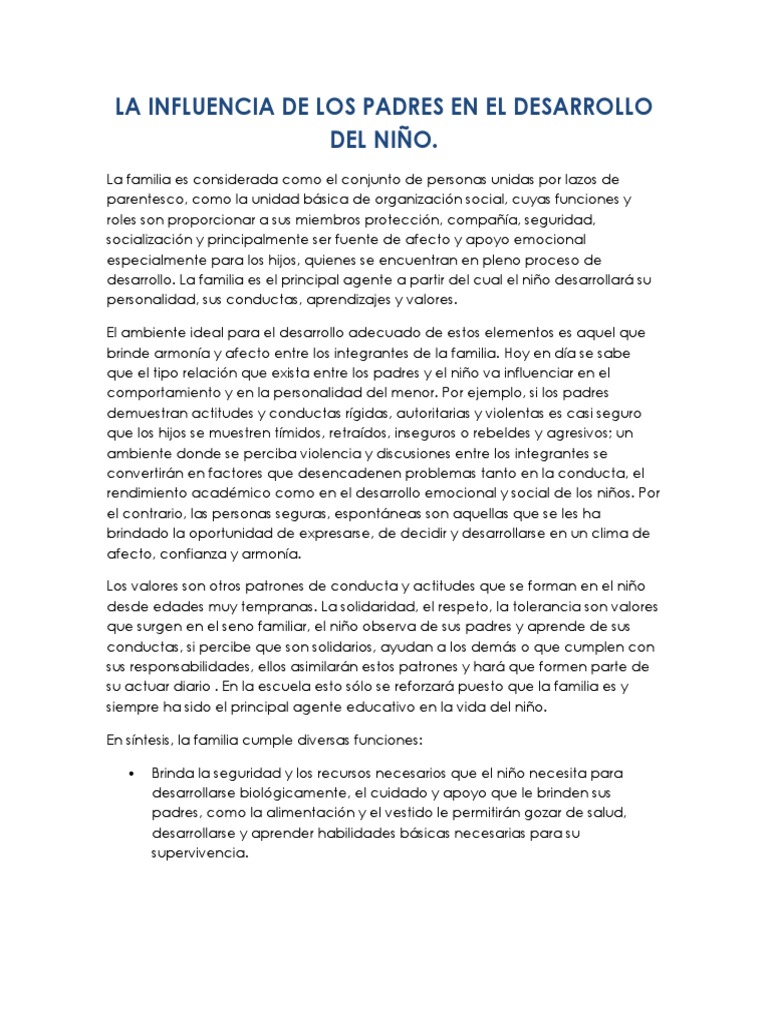 La Influencia de Los Padres en El Desarrollo Del Niño | PDF | Familia ...