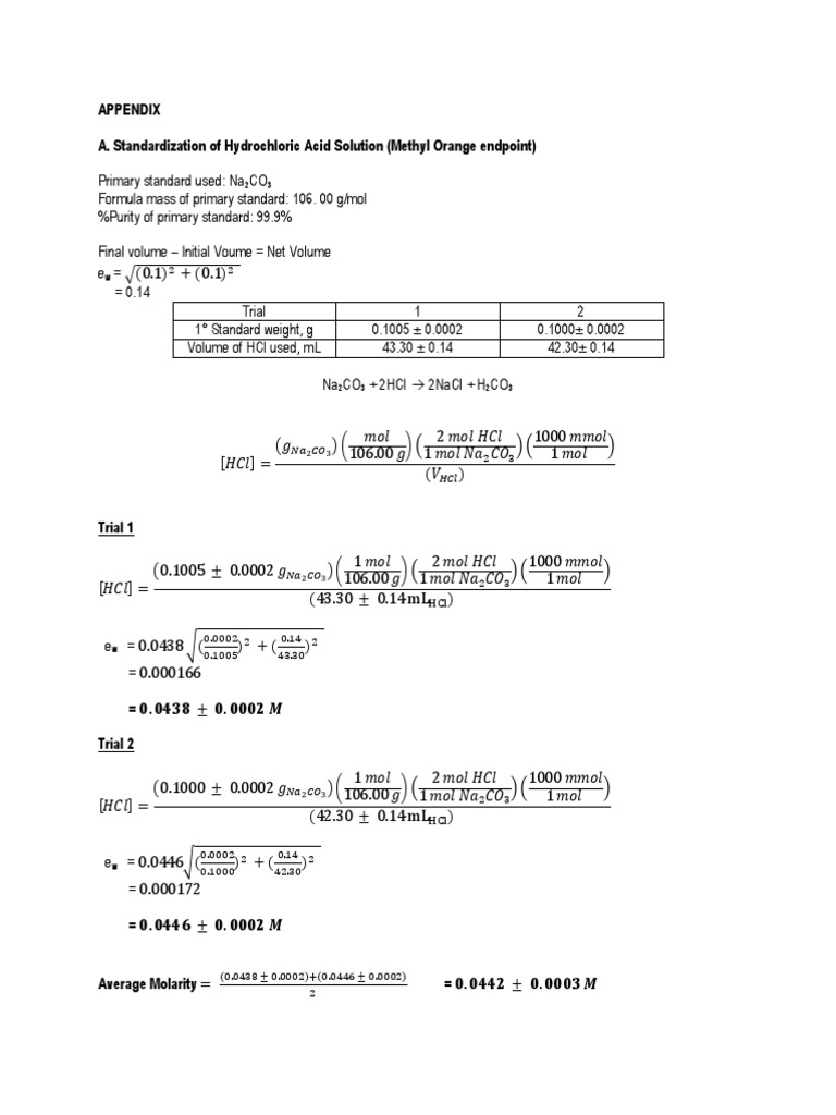 Hydrochloric Acid Standardization Guide | PDF | Titration | Chemistry