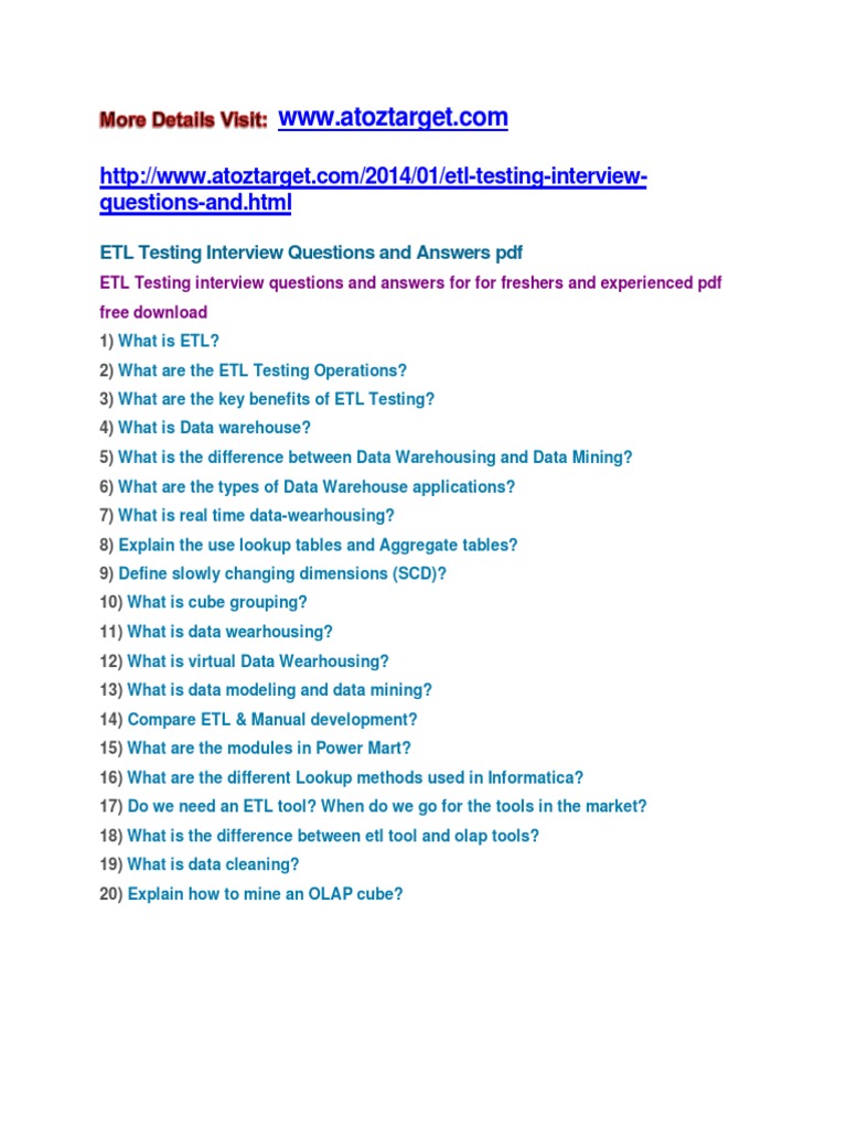 ETL Testing Interview Questions and Answers | Data ...