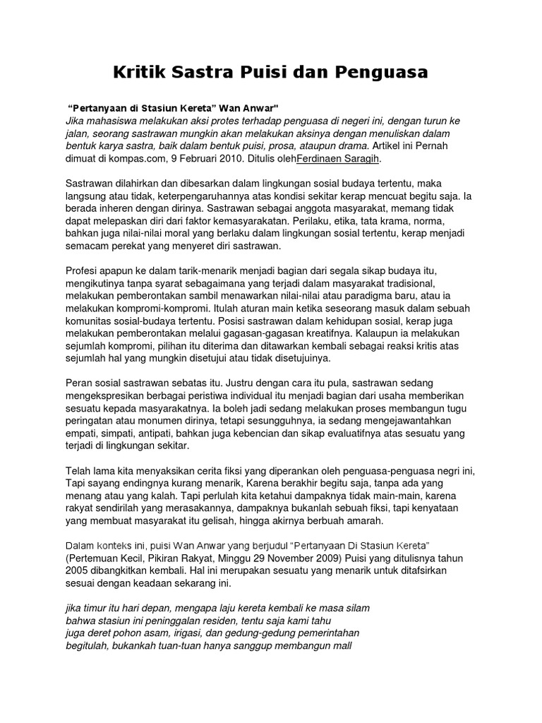 Contoh Teks Kritik Sastra Jurnal Siswa - Riset
