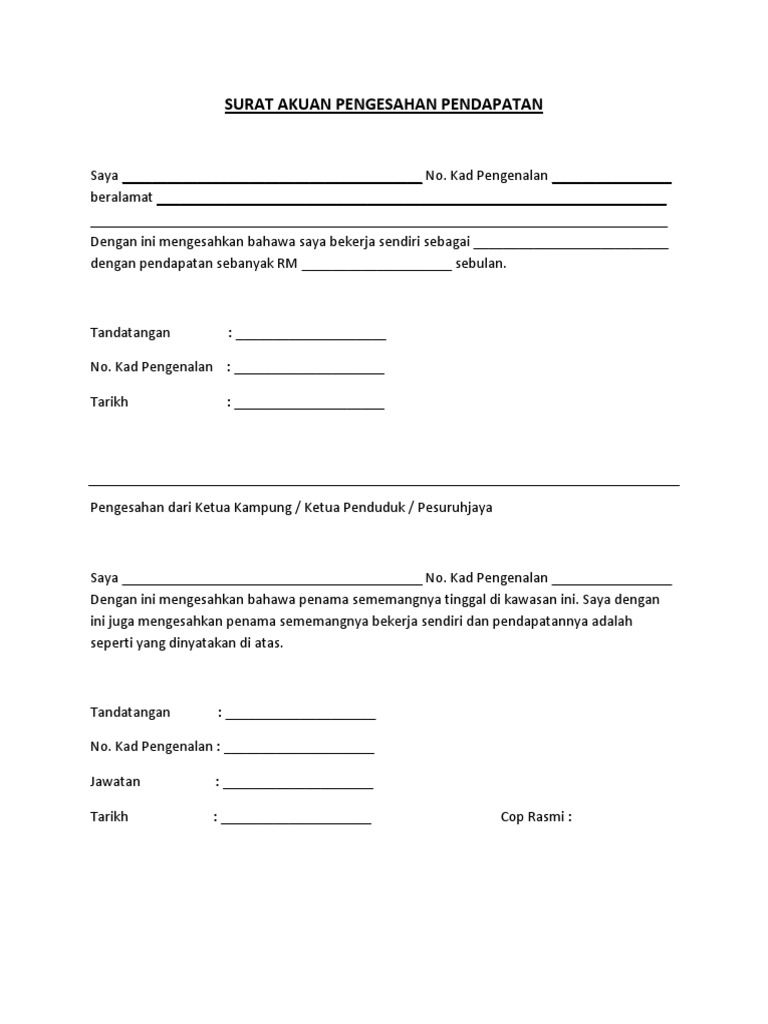 Format Surat Pengesahan Pendapatan