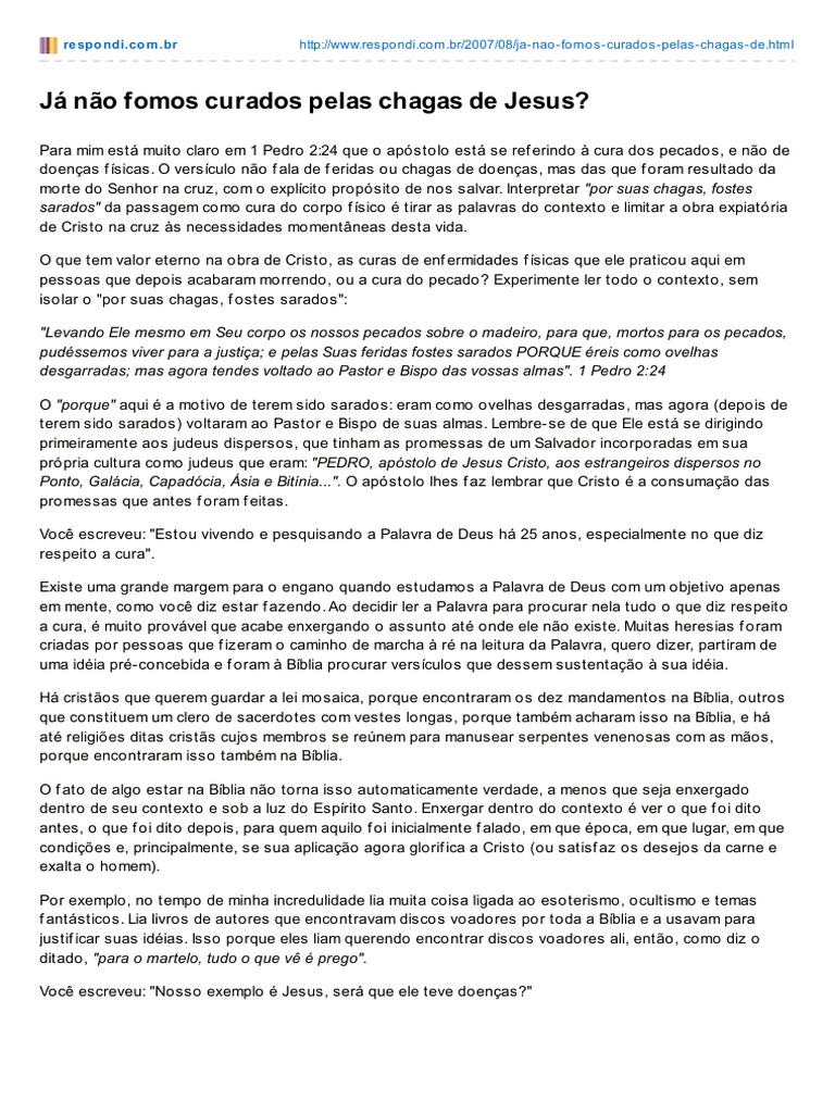 Nos Ja Fomos Curados Fisicamente Pelas Chagas De Jesus Mariopersona Pecado Jesus scribd
