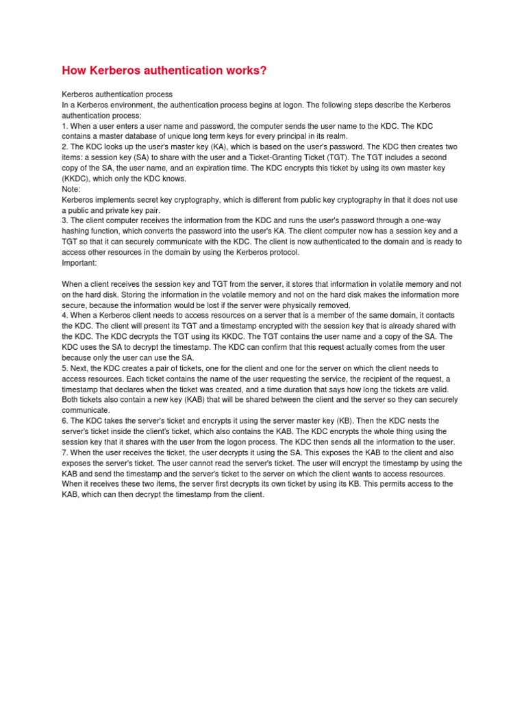 Kerberos Authentication Process Explained | PDF | Cryptography ...