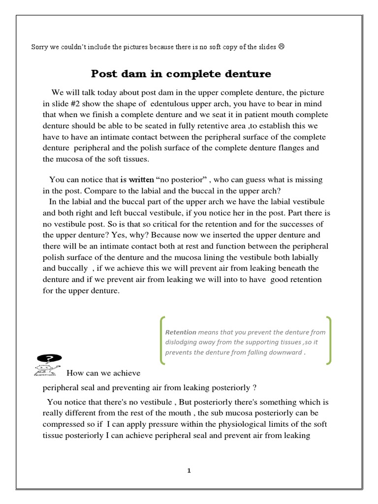 Understanding Post Dam in Dentures | PDF | Dentures | Wellness