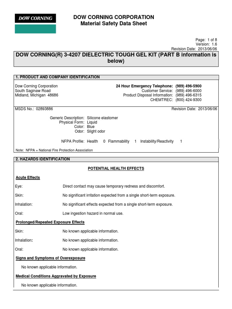 Dow Corning Corporation Material Safety Data Sheet PDF, 59 OFF