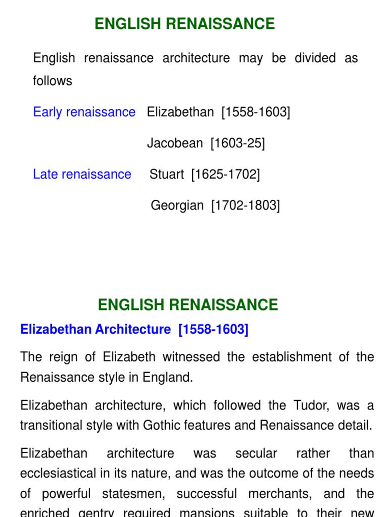 English Renaissance Architecture Overview | PDF | English Renaissance ...
