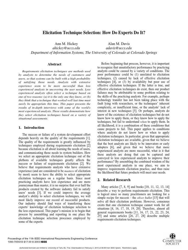 Elicitation Techniques Selection | PDF | Intelligence Analysis | Expert
