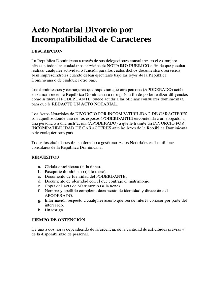 Acto Notarial de Divorcio en RD | PDF | Cónsul (representante ...