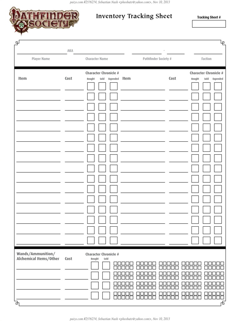 Pathfinder Society Inventory Tracker | PDF | Sports & Recreation | Home ...