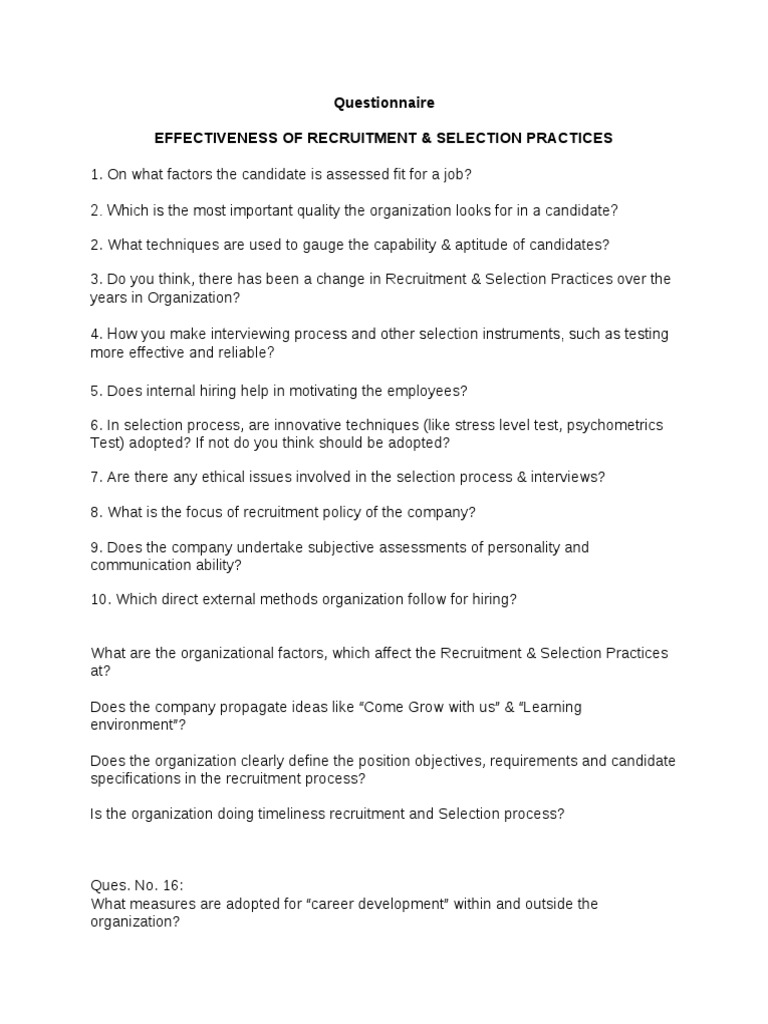 Selection Practices Questinnaire | PDF | Career & Growth