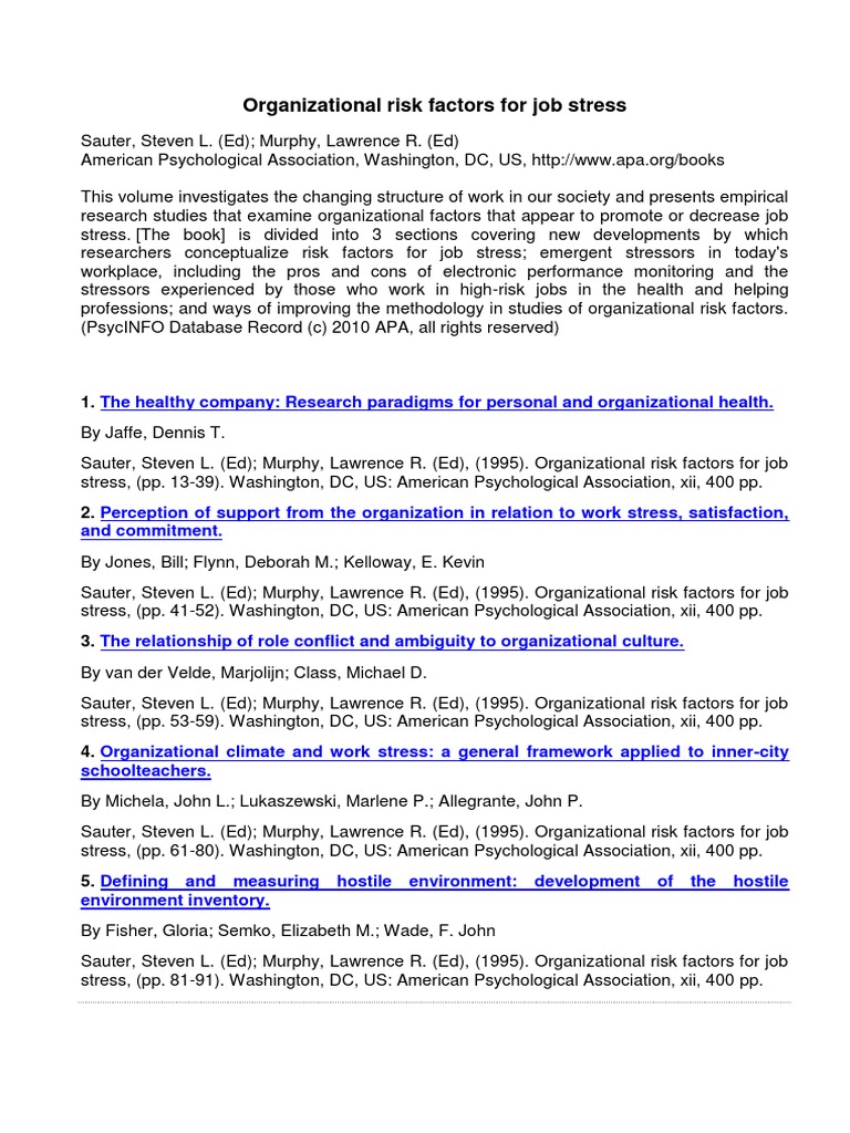 Job Stress and Organizational Risks | PDF | Occupational Stress ...