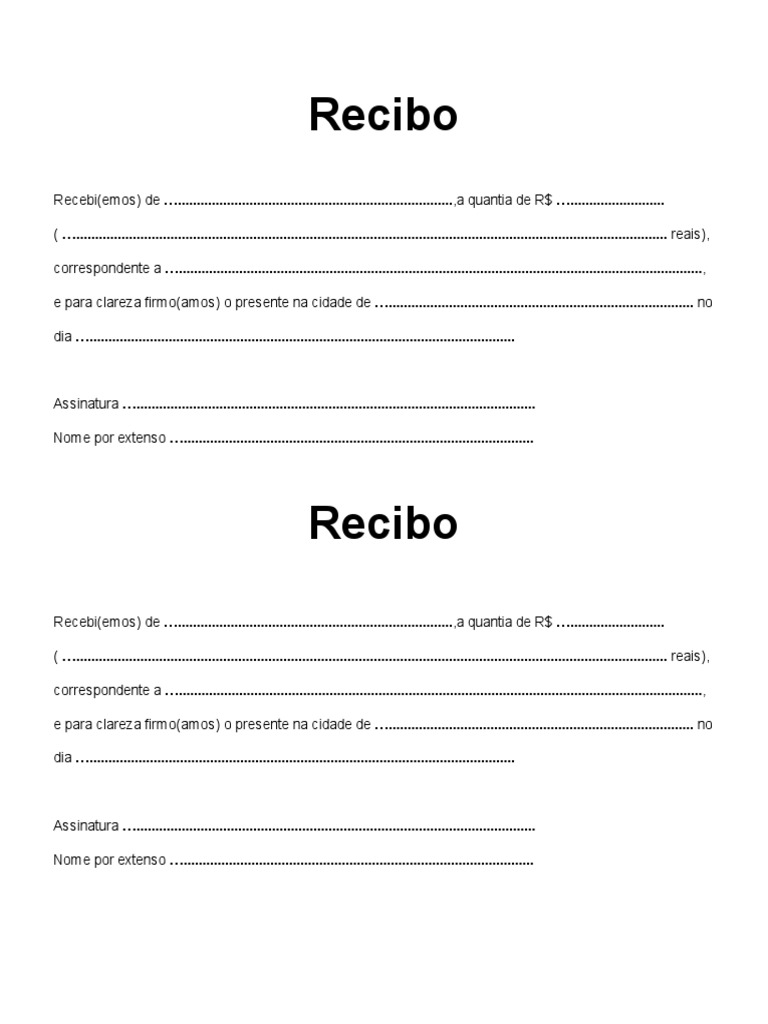 Modelo de Recibo Simples para Impressão - Modelos Do Documentos Do ...