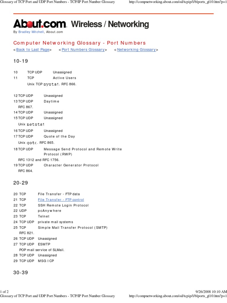 Glossary of TCP Port and Ud | PDF | Port (Computer Networking ...
