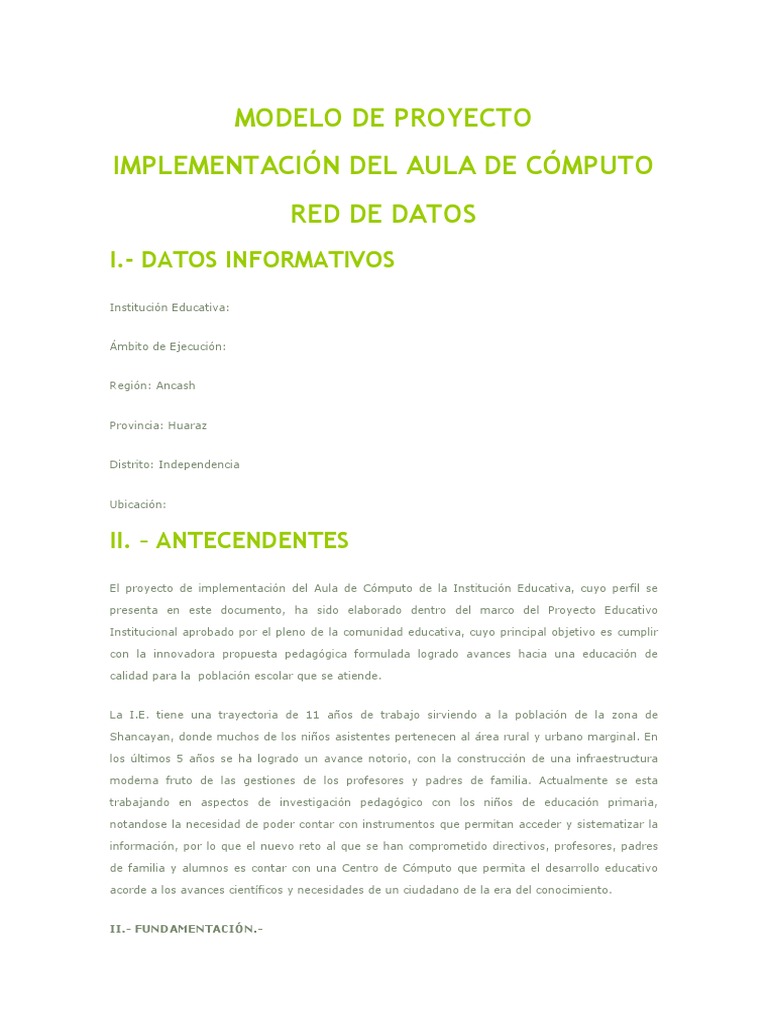 Implementación Aula de Cómputo Educativa | PDF | Internet | Salón de clases