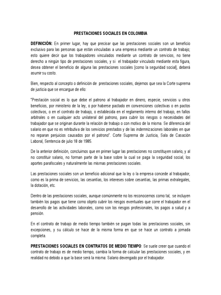 Prestaciones Sociales en Colombia
