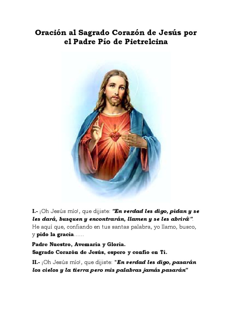 Oración Al Sagrado Corazón de Jesús Por El Padre Pío de Pietrelcina ...