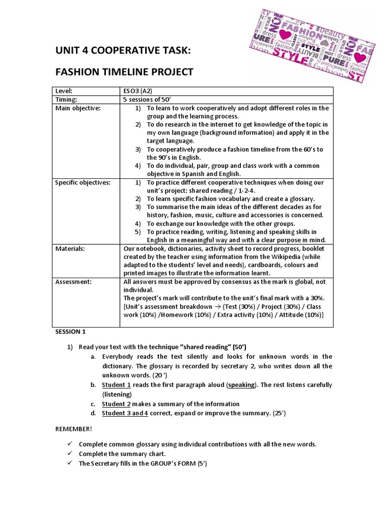 Fashion Timeline Lesson Plan Educational Assessment Cognitive Science