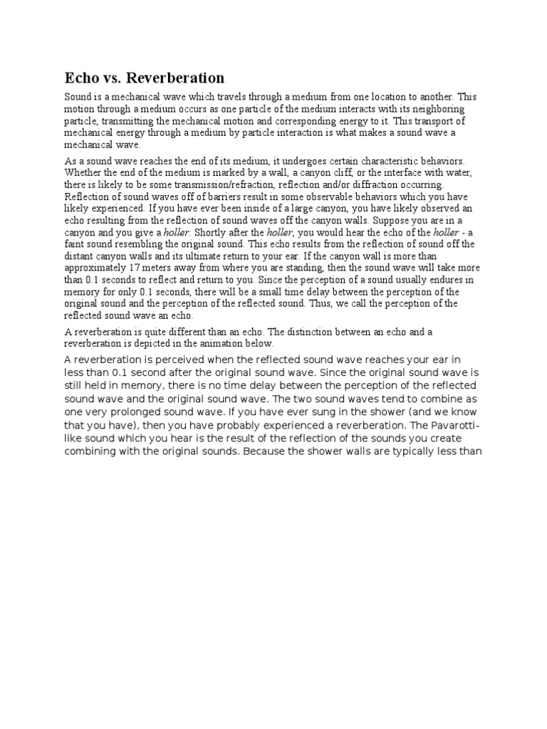 Echo Vs Reverberation PDF Waves Reflection (Physics)