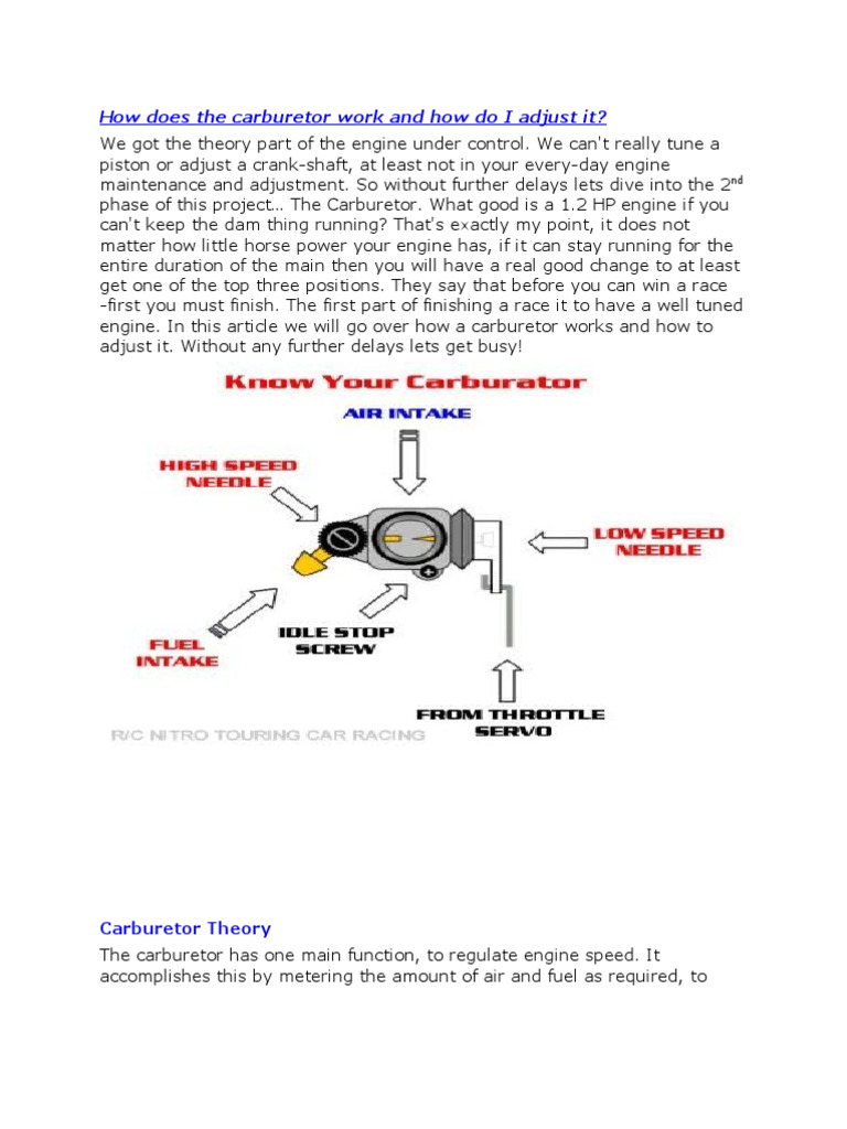 Carburetor Function and Adjustment Guide | PDF | Carburetor | Vehicles