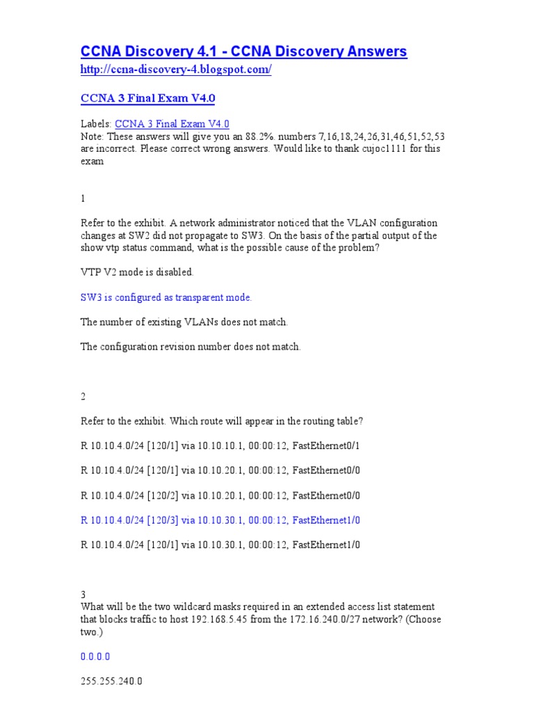 CCNA 3 Final V4.0 Answers | PDF