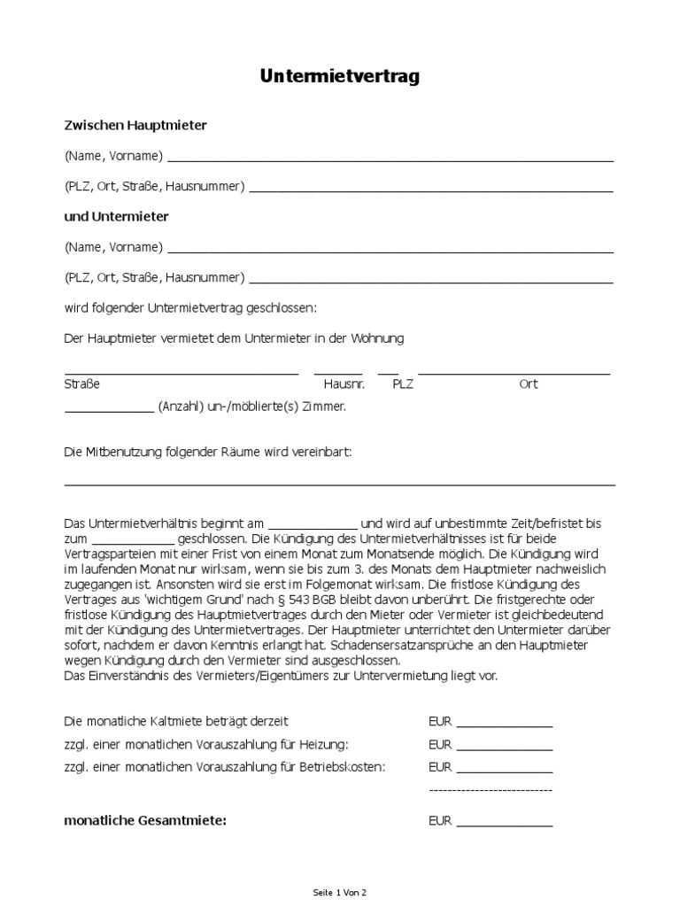 Untermietvertrag Muster Pdf