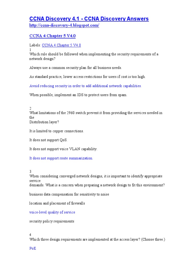 Cisco Chapter 5 Exam Answers