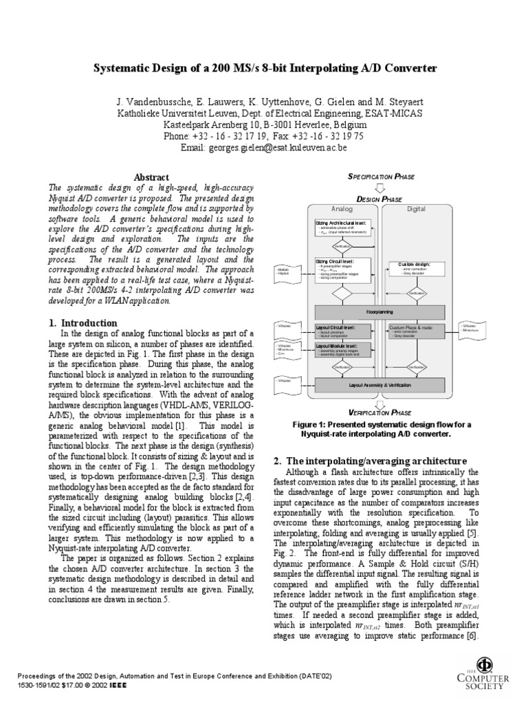 Systematic Design of A 200 MSs 8Bit Interpolating AD Converter PDF